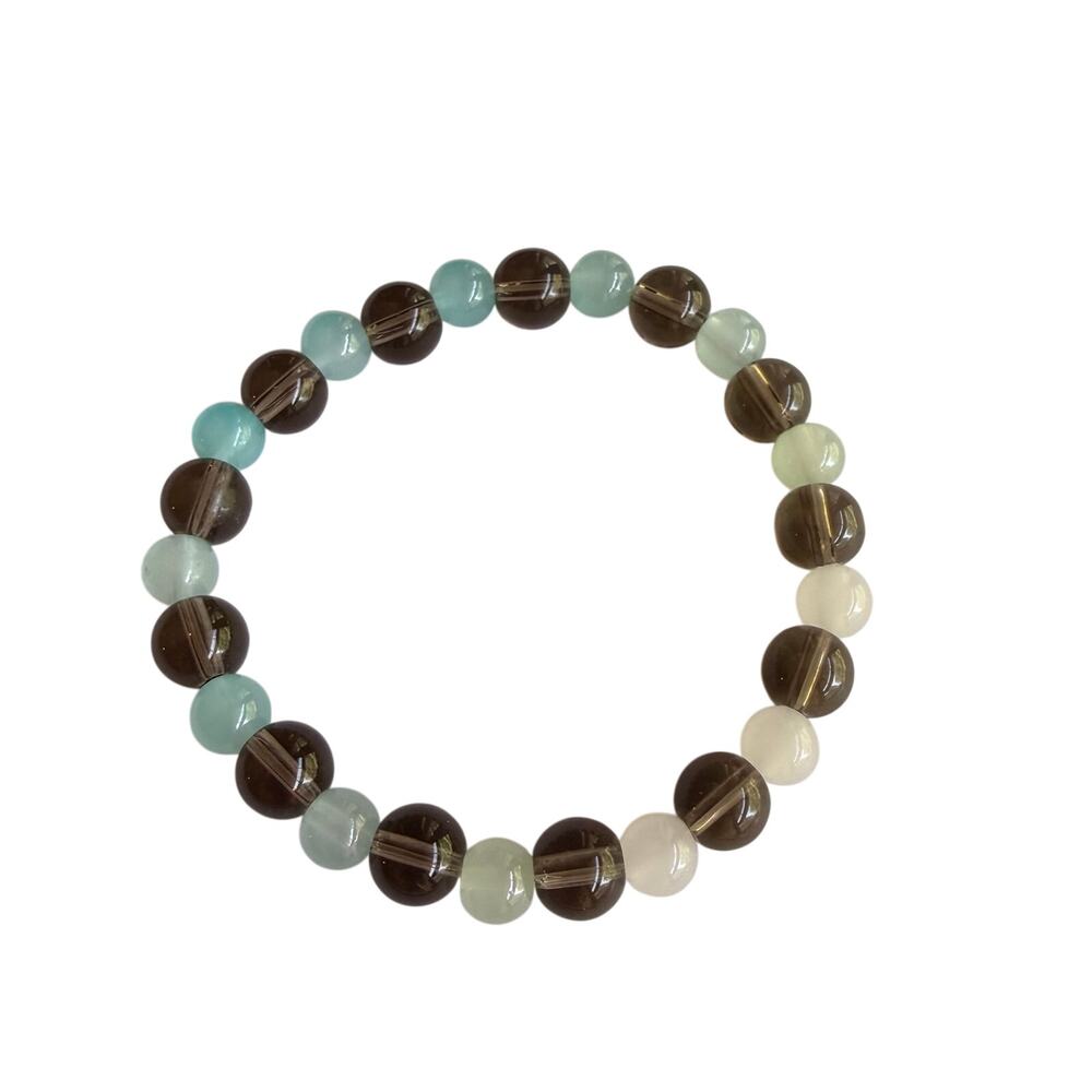 Blue hue and black glass beads stretchy bracelet handmade